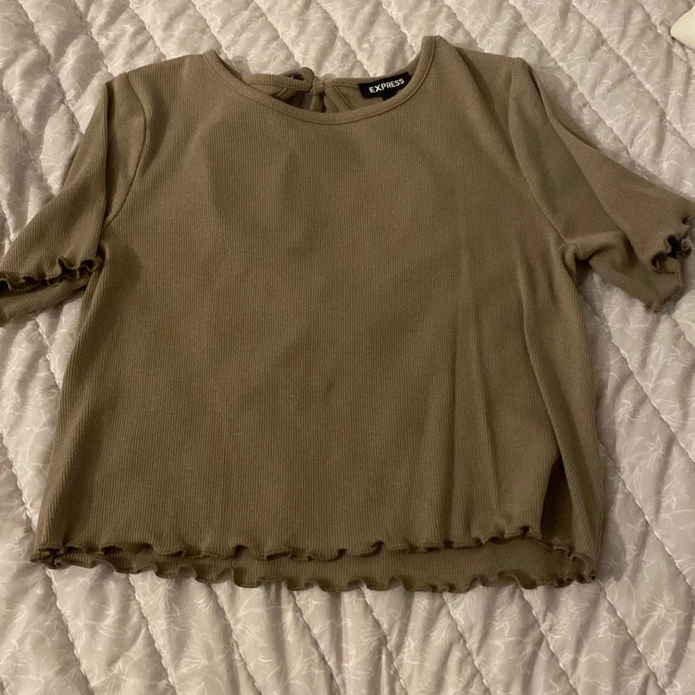 tan ruffled open back top